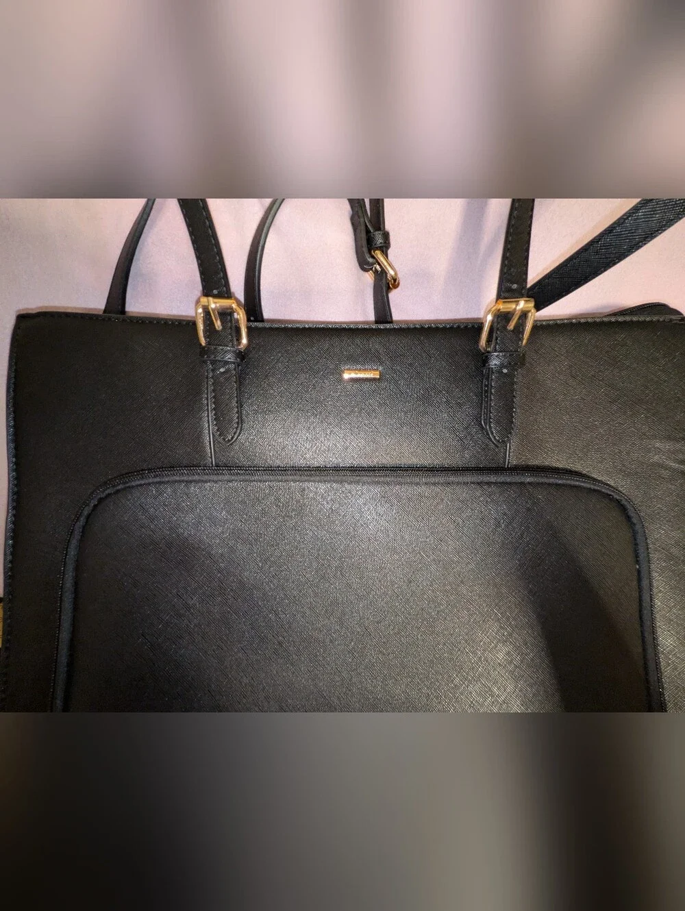 Lovevook Black Structured Laptop Bag with Gold Hardware